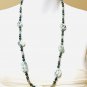 Ethnic Boho Long Necklace w/ Green Natural Gemstone Tree & Moss Agate
