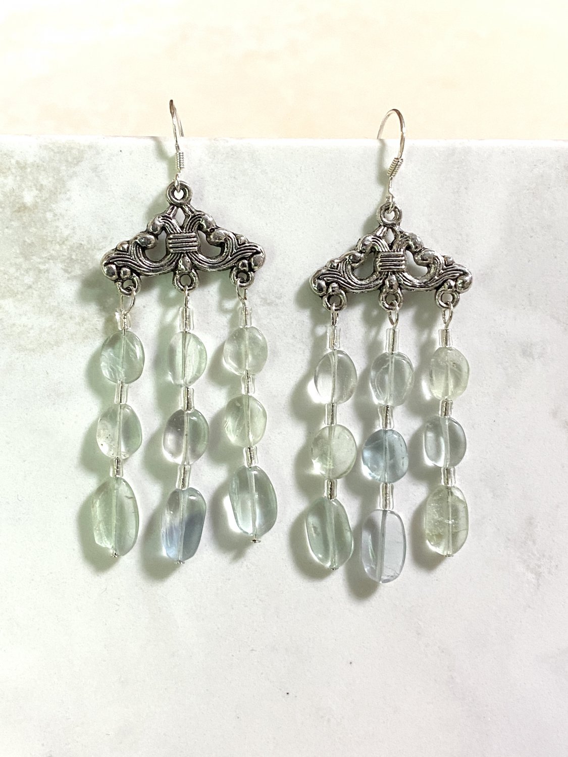 Light Green Natural Gemstone Fluorite Gothic Chandelier Earrings