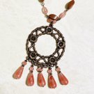 Dreamcatcher Long Necklace with Red Stones-Goldstone (Sun Sitara), Cherry Quartz