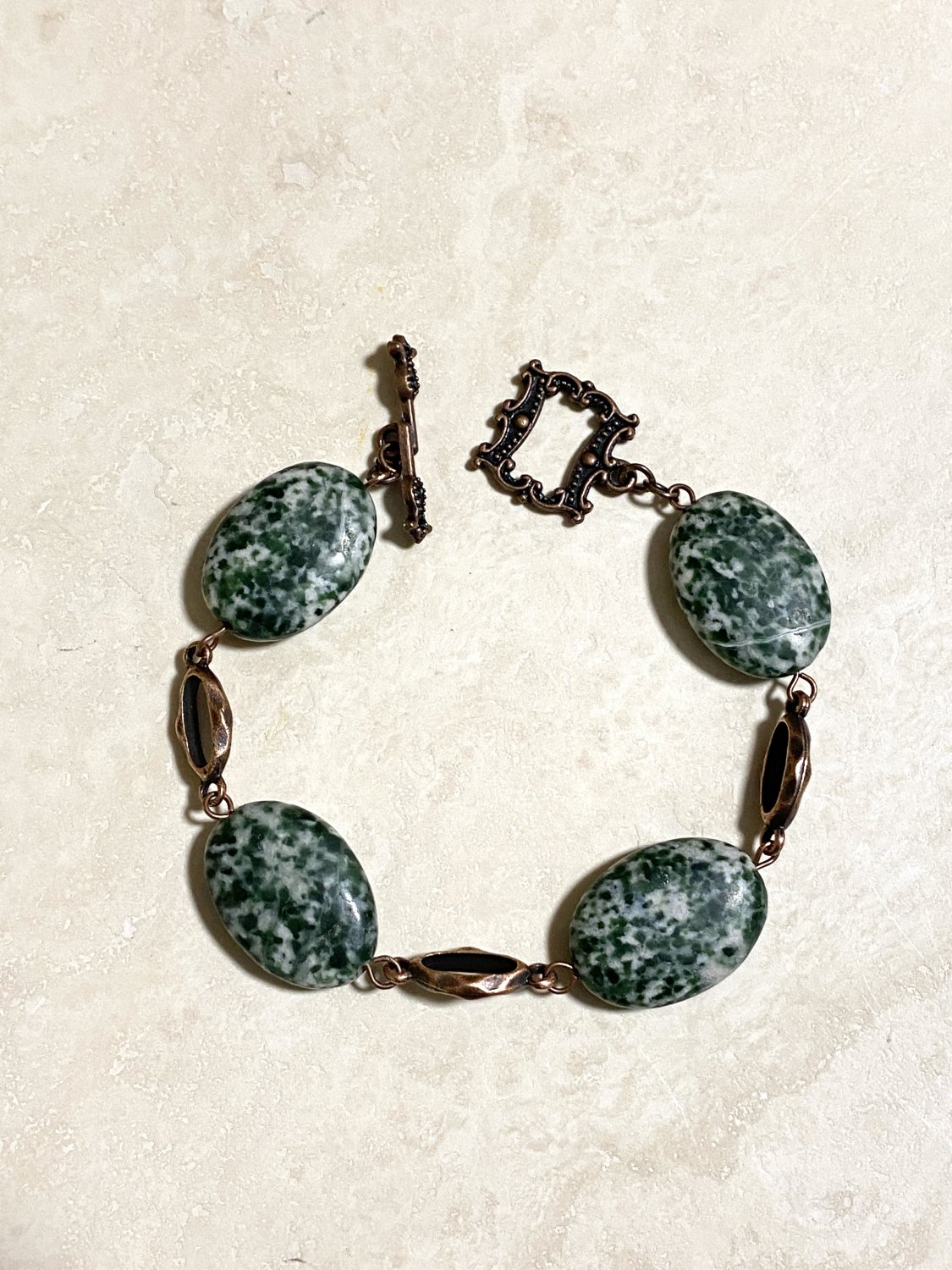Rustic Natural Green Matte Agate Gemstone Bracelet, Copper Chain