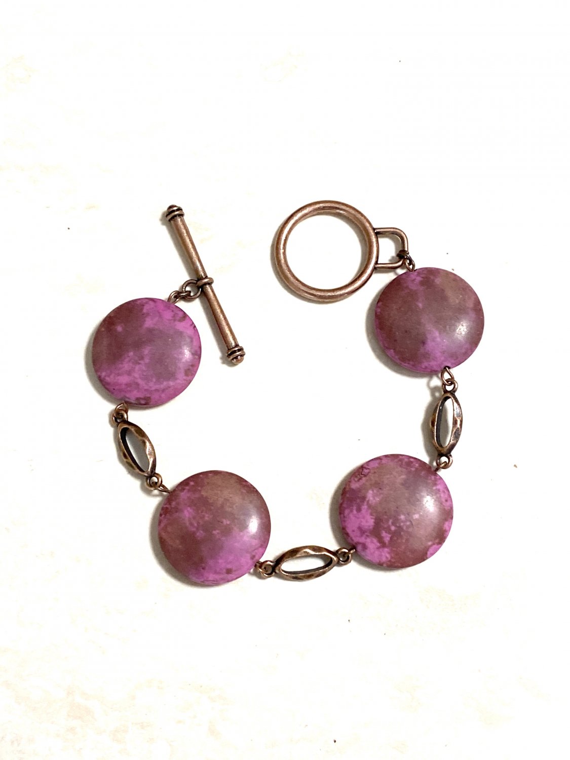 Viva Magenta Agate Boho Bracelet, Chunky Bold Statement Copper Chain