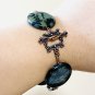 Dark Green Natural Kambamba Jasper Boho Bracelet (Genuine Nebula Stone)