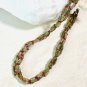 Natural Unakite Beaded 3-Strand Twisted Necklace, Genuine Gemstone