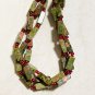 Natural Unakite Beaded 3-Strand Twisted Necklace, Genuine Gemstone