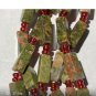 Natural Unakite Beaded 3-Strand Twisted Necklace, Genuine Gemstone