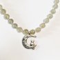 Dark Moonstone Silver Cat on the Moon Necklace, Genuine Gemstone June Birthstone