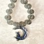 Dark Moonstone Silver Cat on the Moon Necklace, Genuine Gemstone June Birthstone
