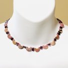 Crescent Moon Rhodonite Garnet Necklace, Beaded Genuine Gemstone