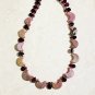 Crescent Moon Rhodonite Garnet Necklace, Beaded Genuine Gemstone
