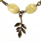 Natural Olive Yellow Opal Necklace, Cute Leaf Branch + Genuine Gemstone