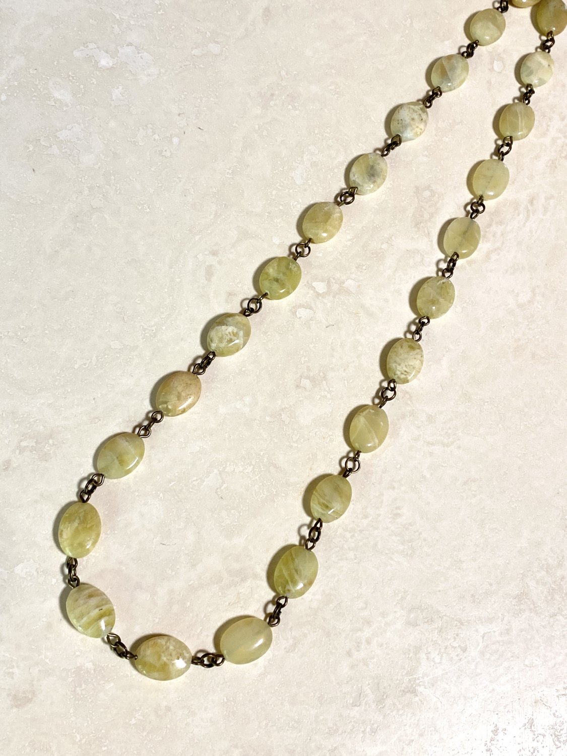 Natural Olive Yellow Opal Necklace + Bronze Chain