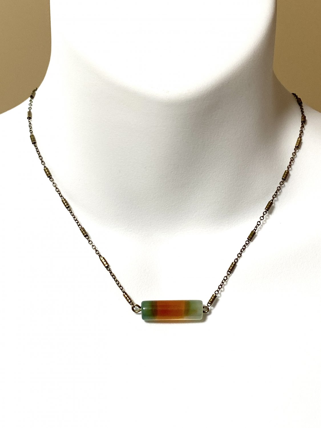 Dyed Agate Necklace, Genuine Gemstone Bar Pendant & Bronze Chain