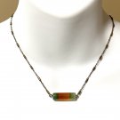 Dyed Agate Necklace, Genuine Gemstone Bar Pendant & Bronze Chain