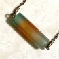 Dyed Agate Necklace, Genuine Gemstone Bar Pendant & Bronze Chain