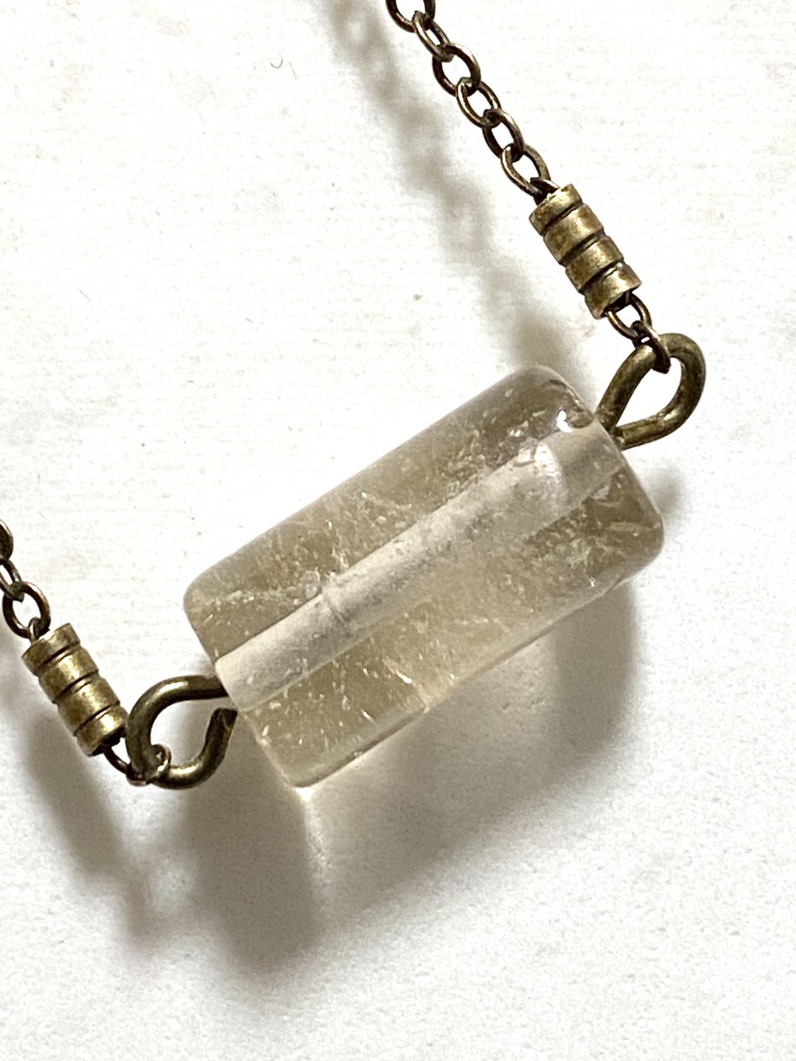 Natural Smoky Quartz Necklace, Genuine Gemstone Bar Pendant & Bronze Chain