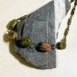 Rustic Natural Green Unakite Necklace, Genuine Gemstone + Copper Chain