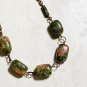 Rustic Natural Green Unakite Necklace, Genuine Gemstone + Copper Chain