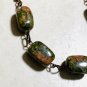 Rustic Natural Green Unakite Necklace, Genuine Gemstone + Copper Chain