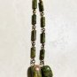 Rustic Natural Green Unakite Necklace, Genuine Gemstone + Copper Chain