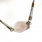 Tumbled Diamond-Shape Rose Quartz Necklace, Genuine Gemstone Bar Pendant & Bronze Chain