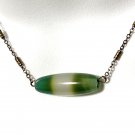 Green Agate Necklace, Genuine Gemstone Bar Pendant & Bronze Chain