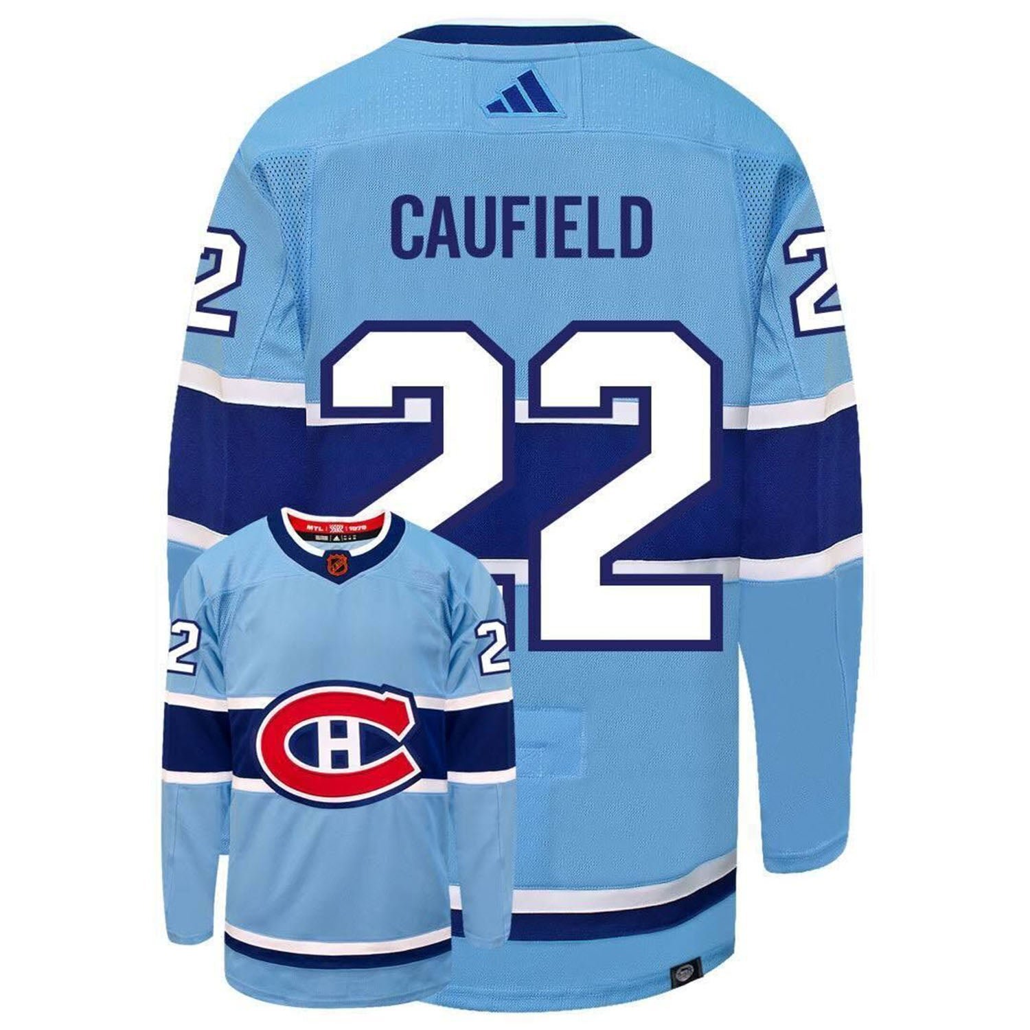 MEN'S SIZE Cole Caufield Montreal Canadians 22 Light Blue Hockey Jersey