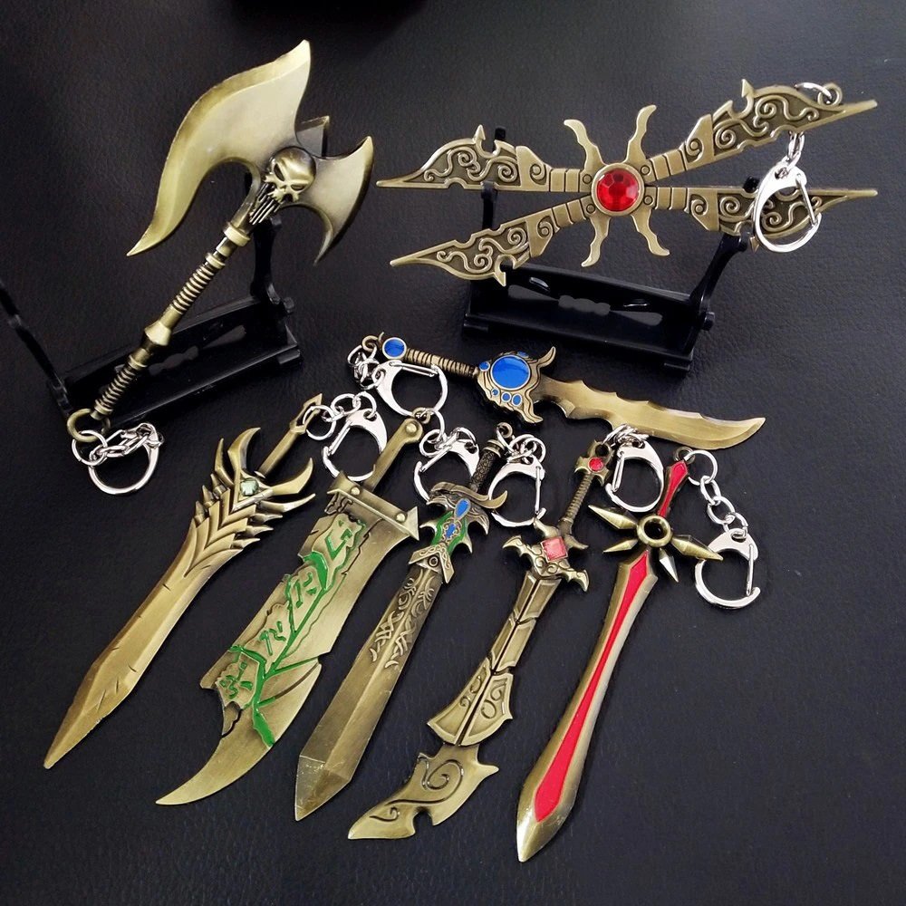 LOL Weapon Riven The Exile Reaper Scythe KeyChain Weapon Game Peripheral Samurai Sword Alloy