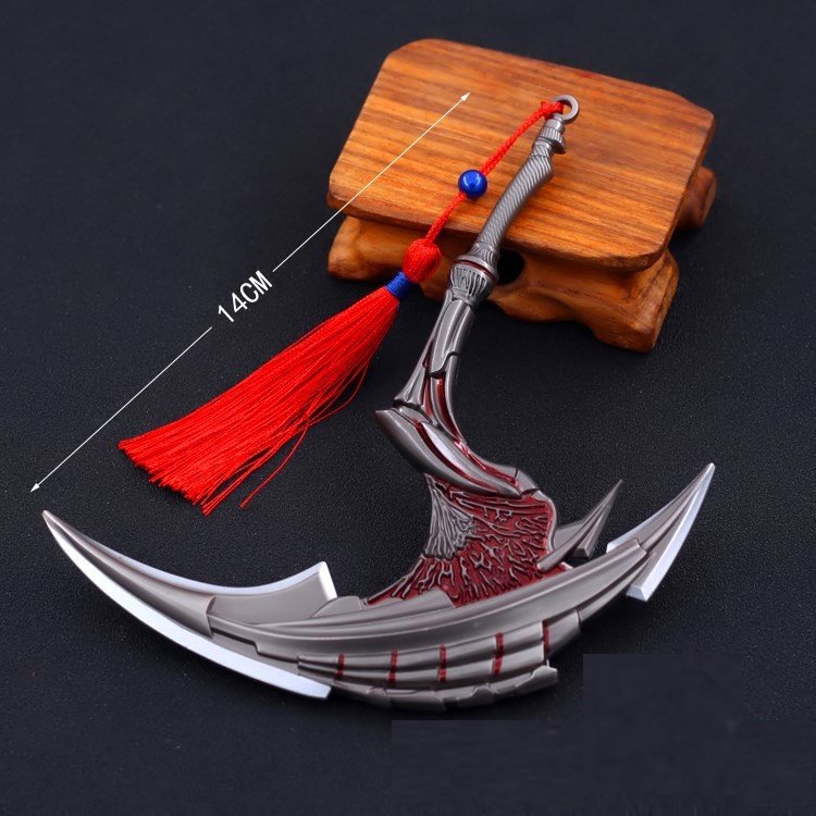 Honor of Kings Weapon Hideous Sickle Game Keychain Weapon Model Sickle Samurai Metal Black Red