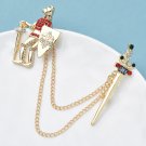 Wuli&baby Knight And Sword Chain Brooches For Women Unisex Vintage Shirt Collar Pins Party Office
