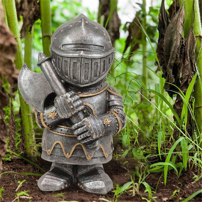 Resin Knight Guard Medieval Sword Warrior Ornaments Static Dwarf Soldier Home Garden Decoration