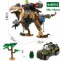 645pcs Jurassic Dinosaur Truck Chase Tyrannosaurus Rex T-rex Building Blocks Dino Model Figures