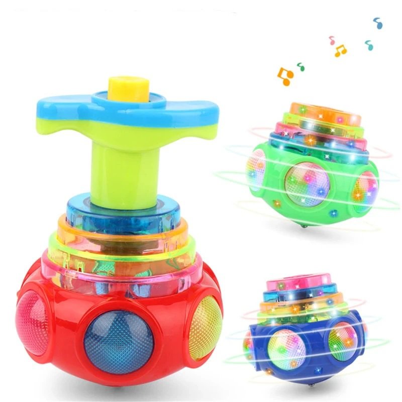 1Pcs Glutinous Gyroscope Bagged Round Luminous Toy Light Music Rotating Gyro Random Color Gyro