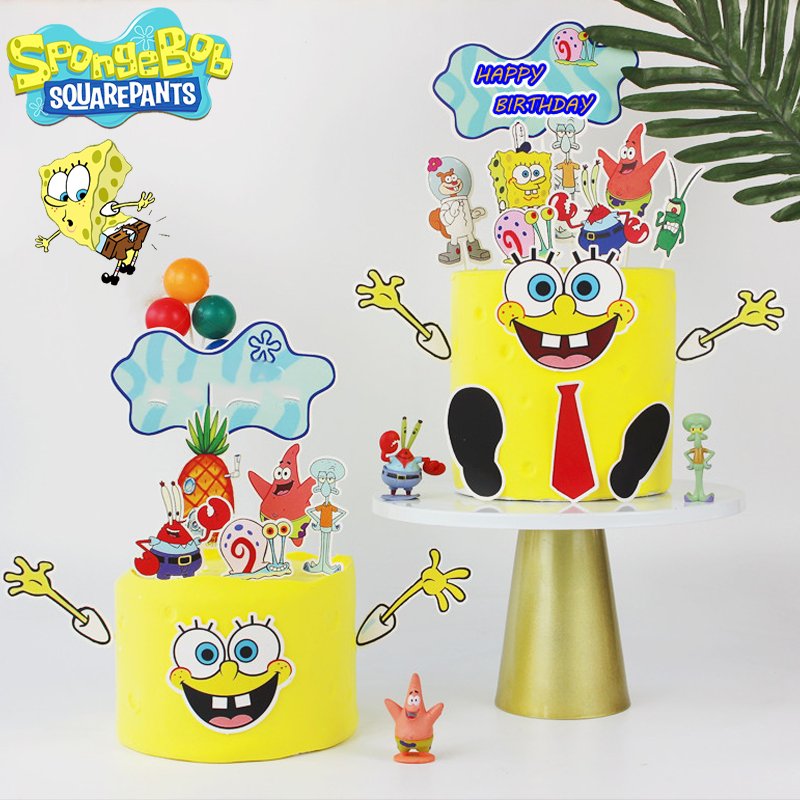SpongeBob Cake Decoration Set Children Birthday Party Plug-in Suppl Bies Kidsaking Cake