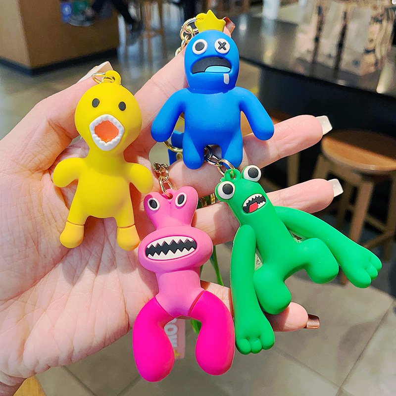Rainbow Friends Anime Keychain 3D Cartoons Figures Model Game PVC Backpack Car Decoration Pendants