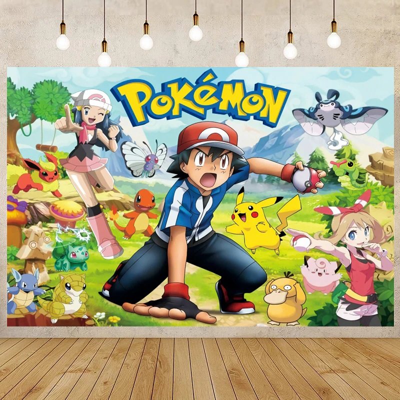 Pokemon Birthday Party Backdrop Anime Cartoon Pikachu Vinyl Background ...