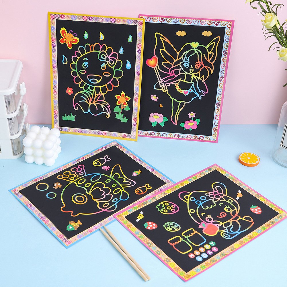 Magic Scratch Art Doodle Pad Sand Painting Cards Early Educational Learning Creative Drawing