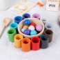 Balls Cups Wooden Sorter Game Sorting Counting Rainbow Toys baby