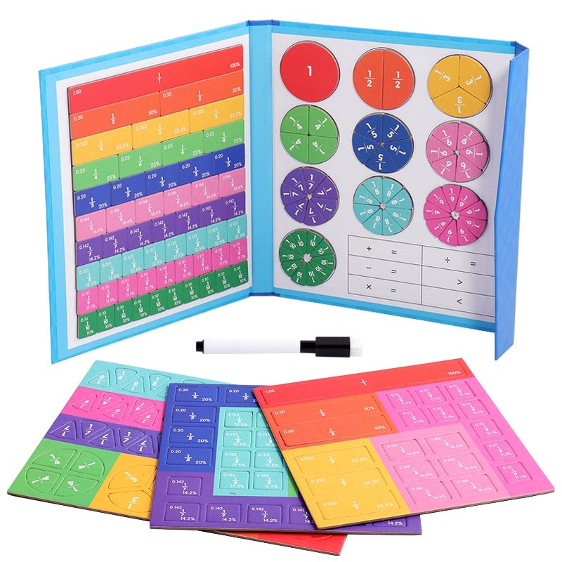 Children Magnetic Fraction Learning Math Toys Wooden Fraction Book