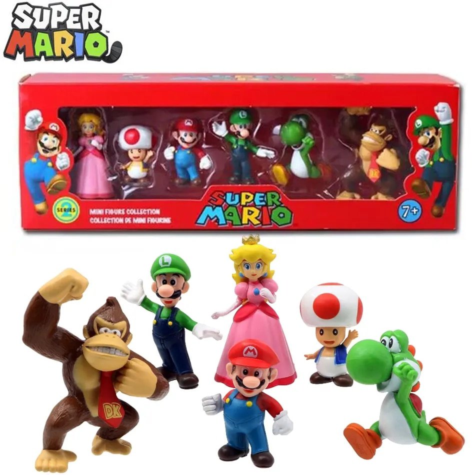 6pcs/set Super Mario Bros PVC Action Figure Toys Dolls Model Set Luigi Yoshi