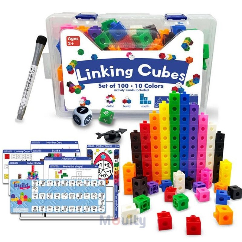 Moulty Linking Math Cubes with Activity Cards Set Number Blocks Counting Toys Snap