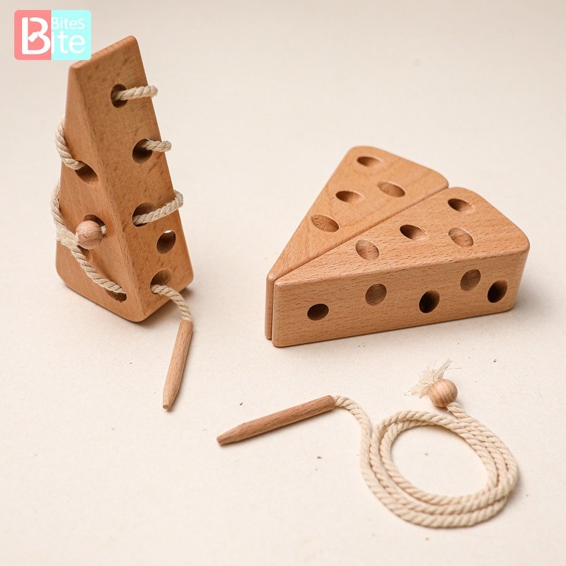 Bite Bites Wooden Cheese Stringing Toy Montessori Educational For Kids