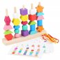 Montessori Wooden Toys Color Shape Matching Puzzle Game Colorful Beaded Color