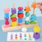 Montessori Wooden Toys Color Shape Matching Puzzle Game Colorful Beaded Color