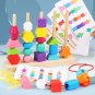 Montessori Wooden Toys Color Shape Matching Puzzle Game Colorful Beaded Color