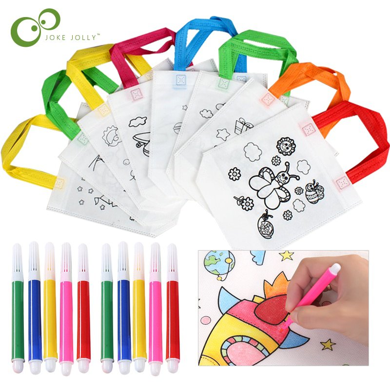 DIY Graffiti Bag with Coloring Markers Handmade Painting Non-Woven Bags