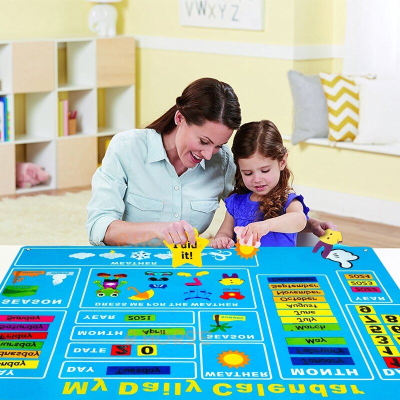 70Pcs/set My Daily Calendar Felt Board Day Month Season Schedule Time Plan Chart Early Education