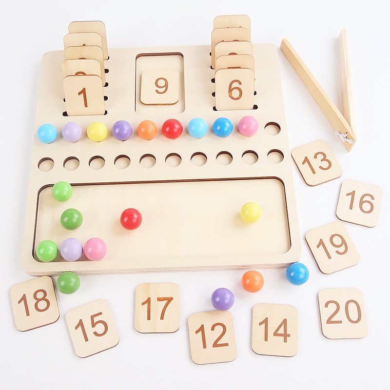 Children Learning Math Toy Clip Bead Number Calculation Counting Board Wooden Montessori
