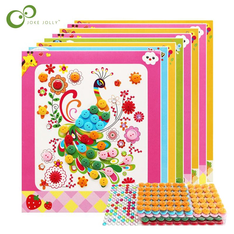 8Pcs/5pcs Kids DIY Button Stickers Drawing Toys Handmade School Art Class Painting Drawing