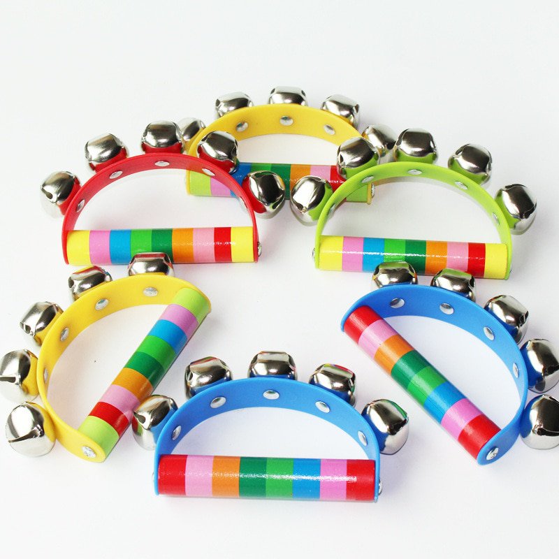 Metal Jingle Bell Musical Instrument Infant Hand Held Toys Rainbow Color