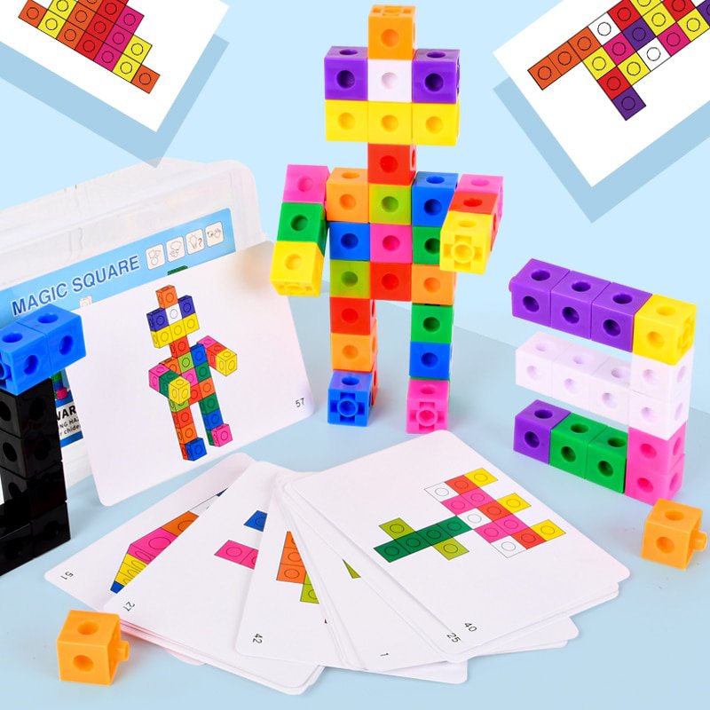 Montessori Rainbow Math Link Cubes Educational Block Toy Boxed Color Ribbon Graphic Card